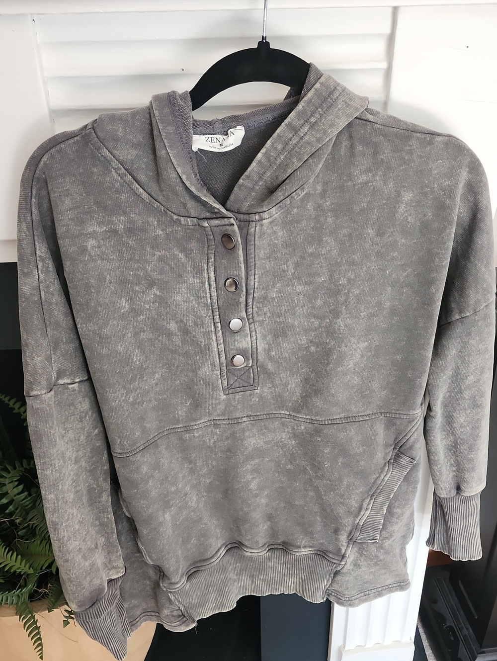 Zenana Washed Charcoal Button Hoodie